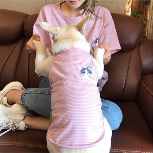 New Strip Dog Family Outfits Clothes for Pet Cat Summer Cotton Small Medium Dog Clothes Hoodie Shirt Adult Hoodie Shirt Pajamas