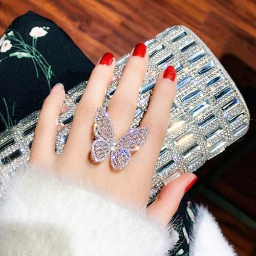 New Simple Zircon Butterfly Ring Vintage Gold Silver Finger Adjustable Rings for Women Fashion Jewelry Wedding Gifts