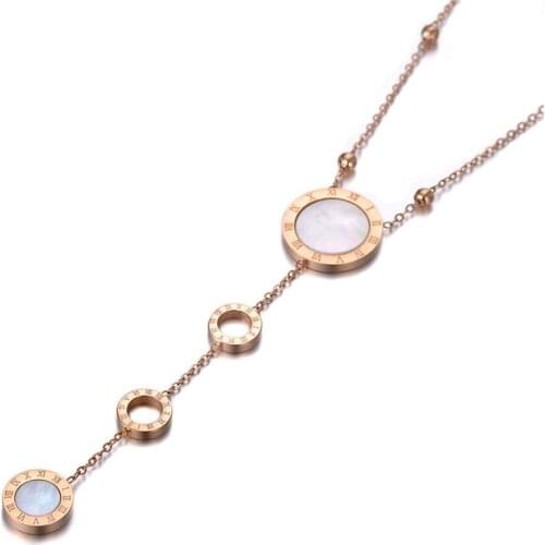 Titanium Stainless Steel White Shell Roman Numerals Choker Necklaces For Women Trendy Charm Pendant Necklace N19196