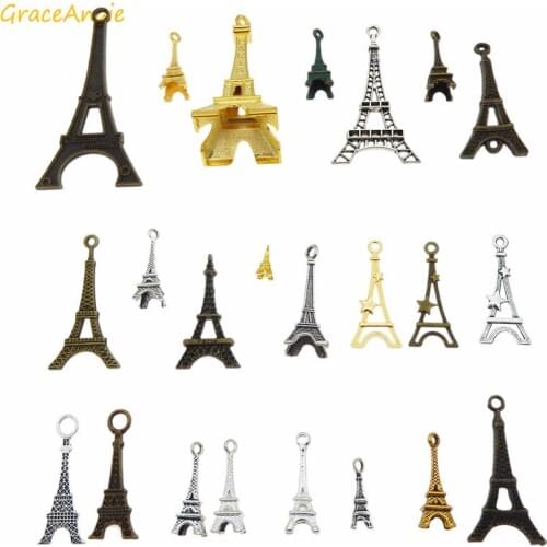 GraceAngie 10pcs Zinc Alloy Eiffel Tower Charm Mix Shape Color Pendant Jewelry Accessories Women Bag Decor DIY Crafts Making