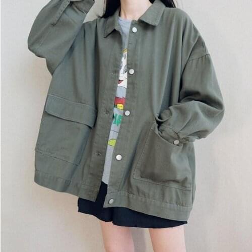 Casual jacket couple windbreaker loose street denim jacket New spring and autumn Pop solid color all-match women jackets female