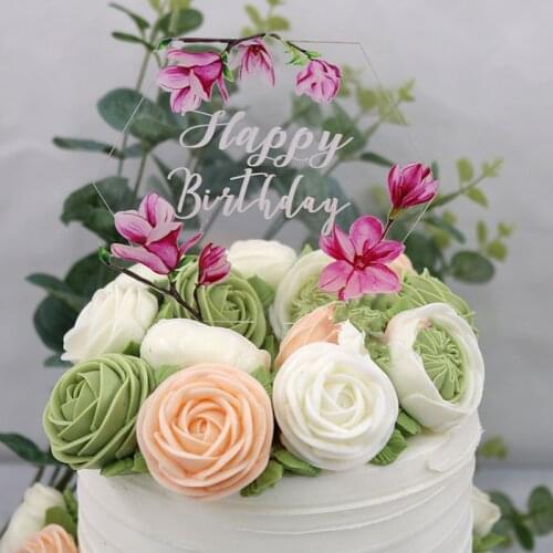 Ins Happy Birthday Transparent Acrylic Cake Topper Cupcake Topper For Kids Gilrs Birthday Party Cake Decorations Baby Shower