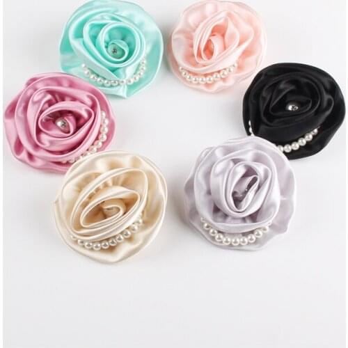 Romantic Imitation Pearl Bead Silk Rose Flower Brooch Women Men Suit Collar Lapel Pins Banquet Wedding Corsage Fashion Jewelry