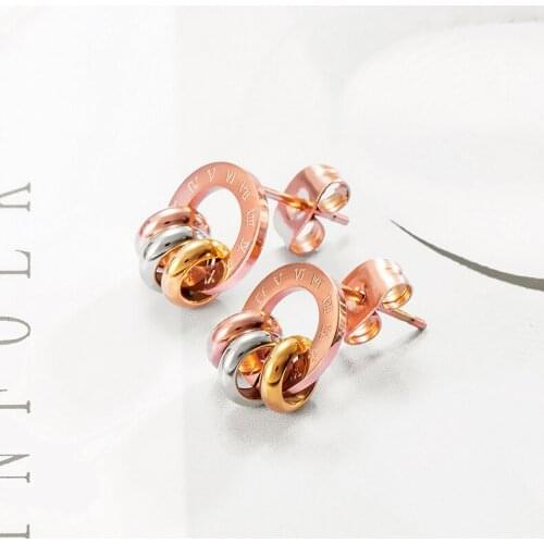 Luxury Rose Gold Roman Digital Titanium Steel Stud Earrings Womens Best Jewelry Gift for Girls Wedding Stud Earrings