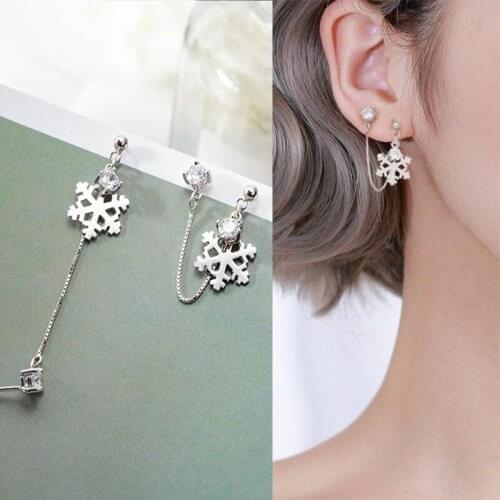 S925 Sterling Silver Earrings for Women Luxurious Geometric Snowflake Earrings Fashion Double Hole Earrings Jewelry Wholesale