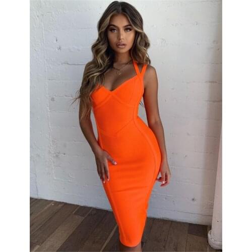 Summer Sexy Womens Orange Halter Sleeveless Knee-length Rayon Regular Bandage Dress Night Party Dress