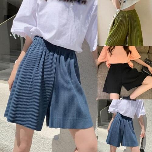 Summer Women Shorts High Waist Solid Color Wide Leg Pleated Loose Short Pants for Sports Student Simple Oversize Trousers Female