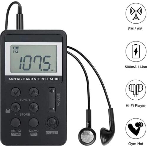 Universal Portable Dual Band Stereo AM/FM Pocket Radio Digital Display Mini Radio Receiver w/ HiFi Earphone Replaceable Battery