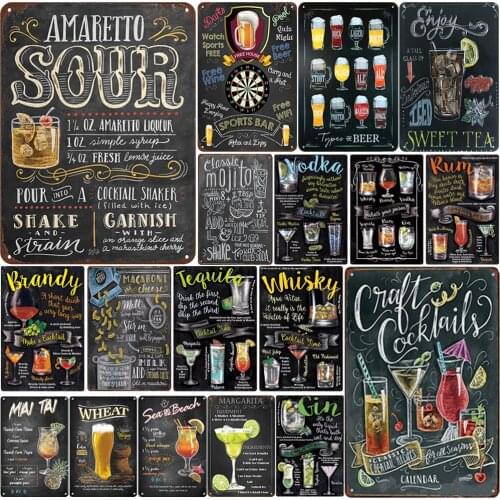 Vintage Metal Sign Mojito Tin Poster Wall Stickers Home Decoration Retro Cuba Cocktail Metal Plaque Signs Bar Kitchen Decor