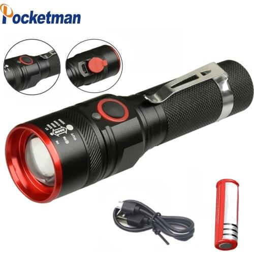 20000LM Waterproof USB Rechargeable Flash light XML-T6 Led Flashlight Zoomable torch 18650 with USB cable Outdoor Camping light