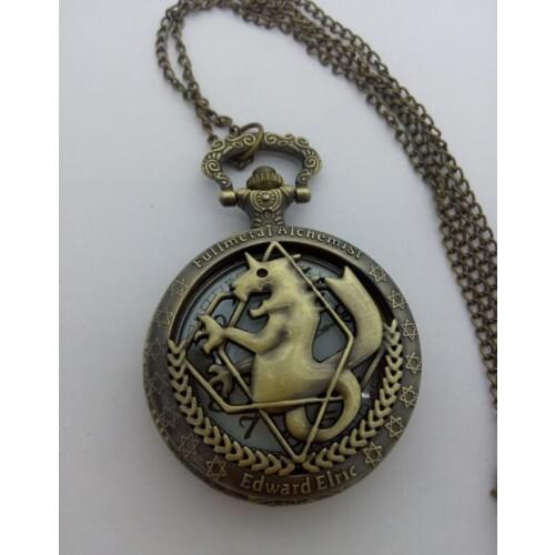 High Quality Full Metal Alchemist Edward Elric Cosplay Pocket watch Dull Polish Brown Hollow Mens Quartz Pocket Watch P39