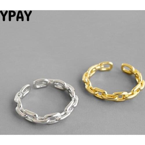 YPAY 100% Solid 925 Sterling Silver Open Rings for Women Korea Twisted Link Chain Adjustable Finger Ring Fine Jewelry YMR1022
