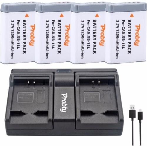 4Pcs Probty NB-13L NB 13L Battery + USB Dual Charger for Canon PowerShot G5 X G7 X G7 X Mark II G9 X SX620 HS SX720 HS Camera