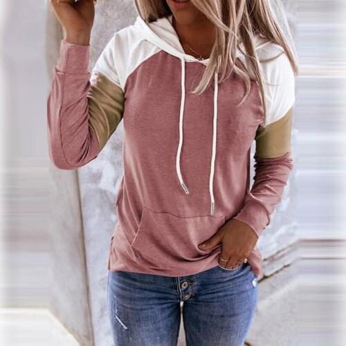 Female Sweatshirt Hoodies Casual Autumn Tops Women Sweatshirts Patchwork Clothes Womens Hoodie Long Sleeve Top Hood Pullover