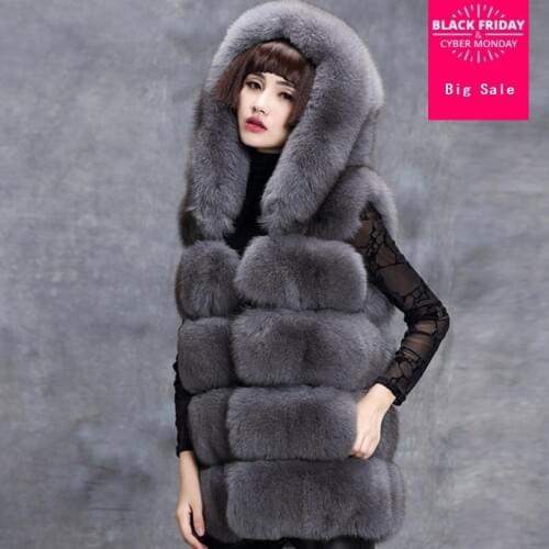 Winter womens faux fur vest coat hooded fake fox fur waistcoat thicker warm sleeveless patchwork outwear Plus size XS-6XL L1438