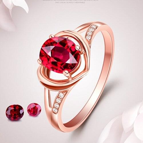 14k rose gold color love heart red crystal ruby gemstones diamonds rings for women jewelry bijoux fashion romantic gifts party
