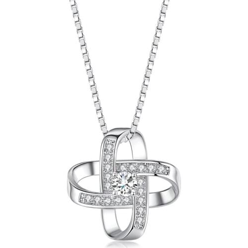 Silver 925 Jewelry White Purple Cubic Zirconia Wedding Pendants Necklaces for Women Geometric Choker Necklace Female Party Gift