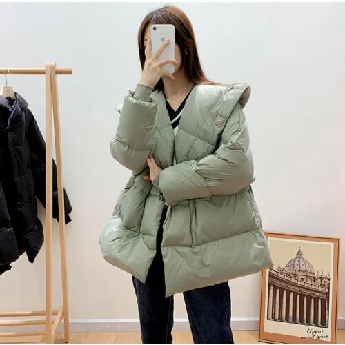 2020 New fashion women jacket 90% white down wind proof womens coats green black loose size super warm winter short parkers