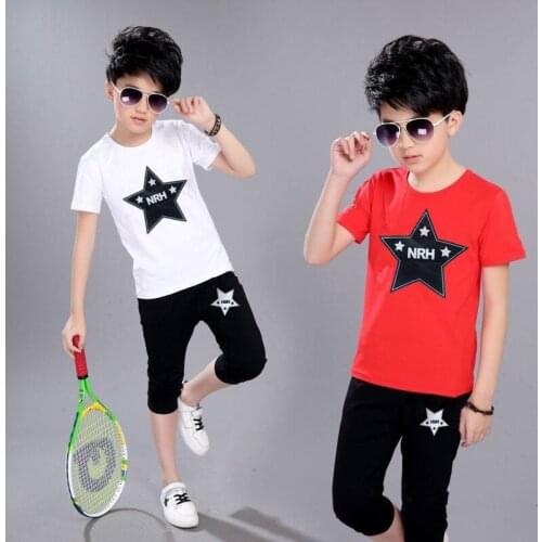 2021 New 2PCS Summer Kids Boy Sports Suit Children Short Sleeve + Shorts Pants Suit Casual Youth Sports Suit 4 5 6 7 8 9 10 12Y