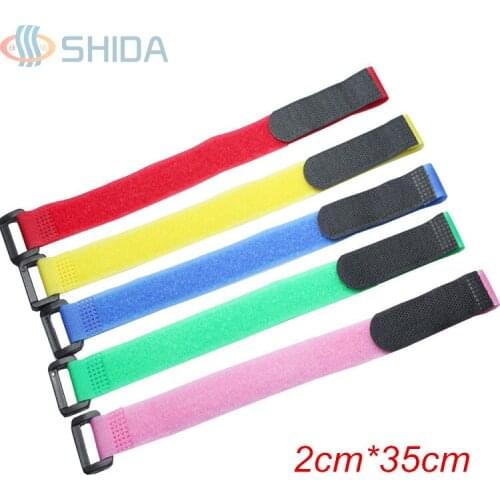50pcs/lot 2cm*35cm Colorful Reusable Nylon Fastening Cable line Tie Down Straps Hook and Loop Magic Tape with Plastic Buckle