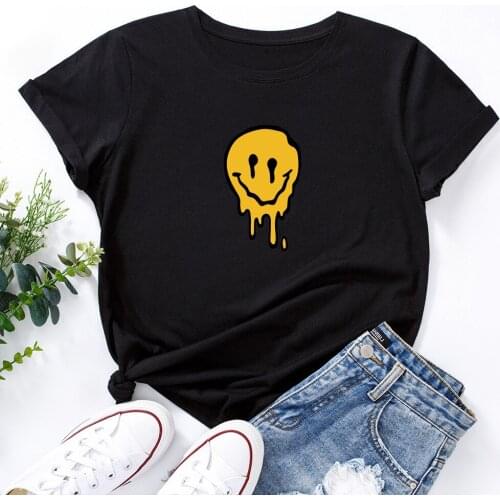 5XL Plus Size 100%Cotton Funny Smile Graphic Women T-shirt Harajuku Print Tshirt Summer Short Sleeve Basic Tee Shirt Female Tops