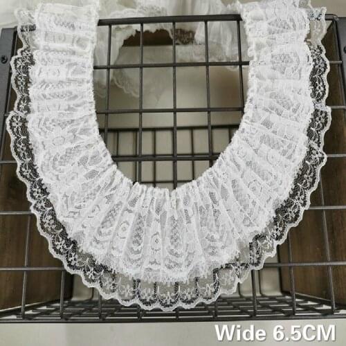 6.5CM Wide Luxury Tulle 3D Lace Applique Guipure Cotton Embroideried Flowers Ribbon wedding Dress Ruffle Trim DIY Sewing Decor