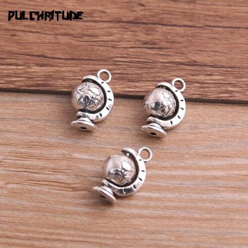 8pcs 12*18mm Metal Alloy Antique Silver color Color Globe Charms Rotatable Pendants For Jewelry Making DIY Handmade Craft