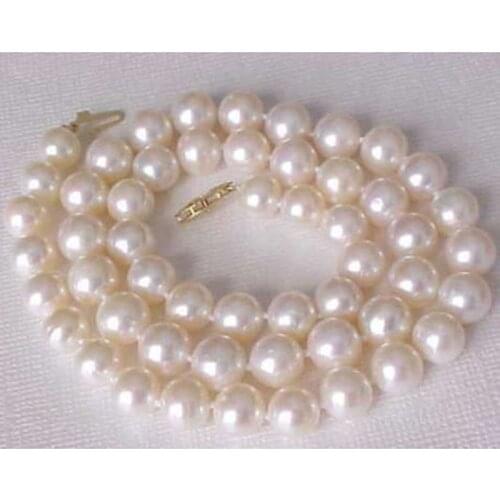 9-10 mm Genuine natural round south sea white pearl necklace 18 " 14 k