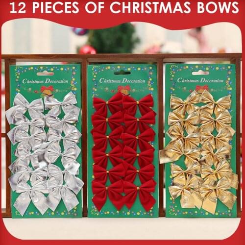 Behogar 12pcs Christmas Tree Bows Mini Bowknot Ornaments for Christmas Tree Decoration Crafts Wedding Home Festival Supplies