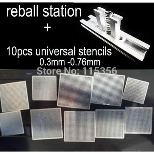 Freeshipping 10pcs /set Bga Reballing Universal Stencil Tample Kit with free Universal Reball Station