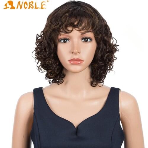 Noble girl Synthetic Wigs Short Wigs For Black Women Afro Kinky Curly Wigs With Bangs Brown Cosplay Wigs Heat Resistant Wigs