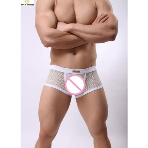 BRAVE PERSON Transparent Men Boxers Underwear Mens Boxers Breathable Mesh Hollow Boxer Shorts Sexy Underwear