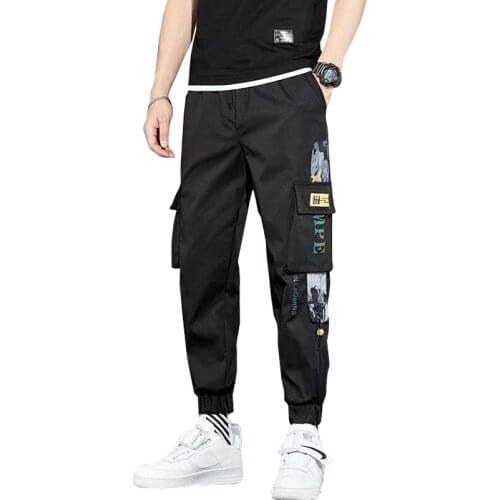 Men Sweatpants Black Ribbons Harem Joggers Casual Streetwear Hip Hop Cargo Pants Harajuku Trousers