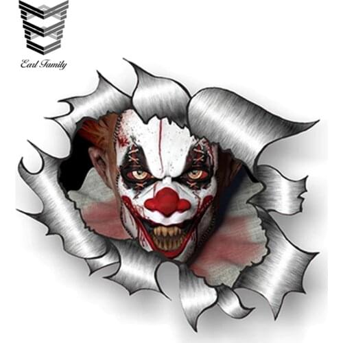 EARLFAMILY 13cm x 10.5cm Ripped Torn Metal Design With Evil Horror Clown Motif External Vinyl Car Sticker DIY Car Body Decals