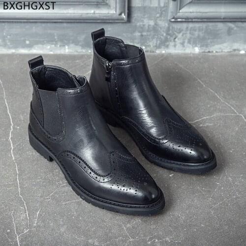 Brown Chelsea Boots Men Motorcycle Boots for Men Male Black Leather Boots for Man 2021 Brogues Man Shoes High Quality Chaussure