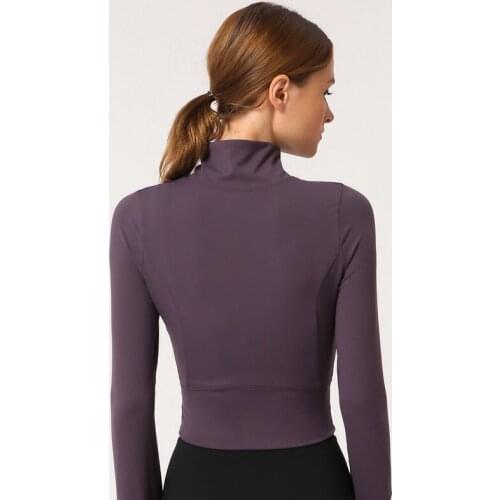 Sexy Crop Top Women Long Sleeve Thumbholes Slim Yoga Shirt Women Training Fitness T-shirt Half Zip Gym Running T Shirt
