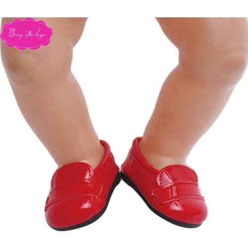 43 cm baby dolls shoes newborn Fashionable red shoes PU Baby toys fit American 18 inch Girls doll g71