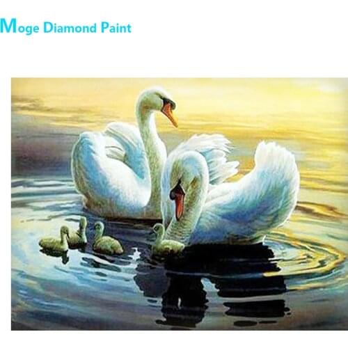 Swan Family Diamond Painting Round Full Drill Animal Nouveaute DIY Mosaic Embroidery 5D Cross Stitch Home Decor Gifts