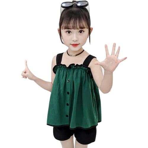 Girls Summer Clothing Vest + Short Teenage Girls Clothing Patchwork Clothes For Girls Casual Style Childrens Clothes Girl