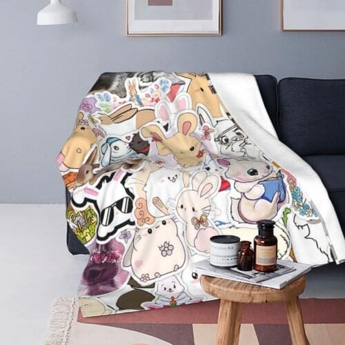 Cute Animal Rabbit Blankets Coral Fleece Plush Decoration Cartoon Mammal Ultra-Soft Throw Blanket for Home Outdoor Bedding Throw