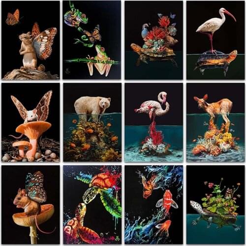 5D Diamond Painting Kit dark animal Flamingo fish deer Sea turtle mouse Full Square&Round embroidery mosaic Cross stitch Paint