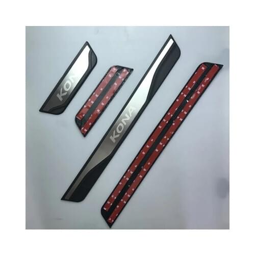 Car Door Sill Scuff Plate fit for Hyundai KONA/KAUAI 2017-2019 Stainless Steel Door Sill Protector Sticker for New KONA/KAUAI