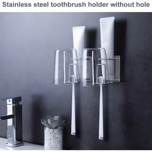 Self Adhesive Toothbrush Holder Rack Bathroom Wall Hanging Stainless Steel Toothpaste Bracket Bathroom Storage Accessories Set
