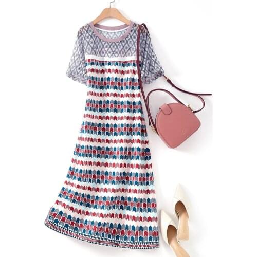 2021 Summer New Womens Fashion Versatile Geometric Print Loose And Thin Commuter Fashion Dress