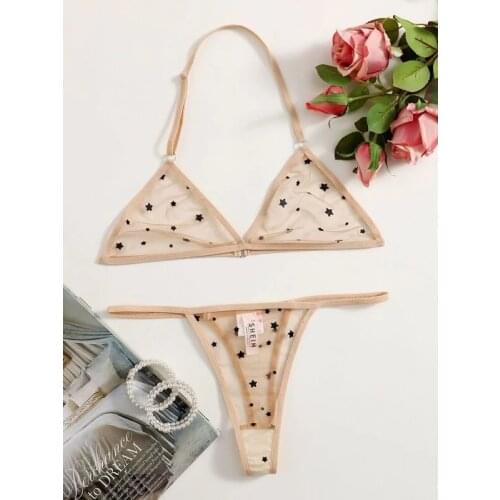 New Cute Star Lingerie Set Bra For Women Transparent Brassiere+Underpants Ruffles Three-Point Sexy Underwear Intimates Lingerie