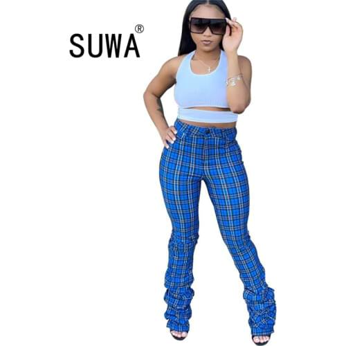 New product street fashion women blue denim pants jeans high waist ruched stacked joggers legging trousers fashion outfits