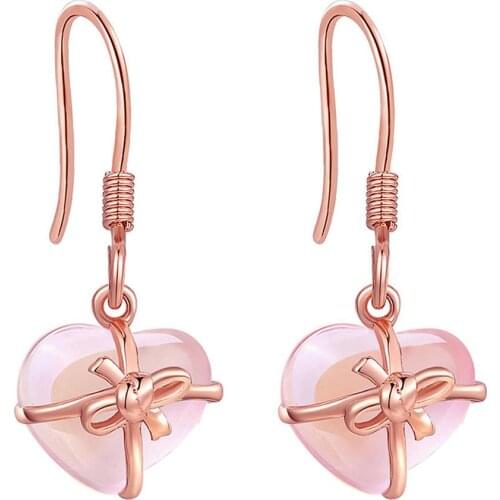 New Fashion Women Faux Heart Bowknot Dangle Hook Earrings Wedding Jewelry