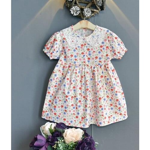 2-6 Years High Quality Summer Girl Dress 2021 New Floral Cotton Solid Draped Ruched Kid Children Clothing Girl Princess Dresses