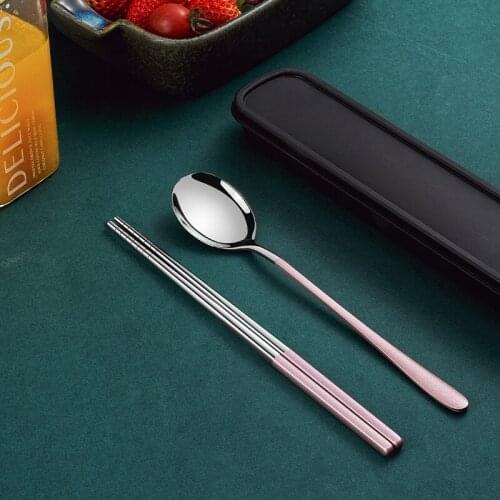 Stainless steel chopsticks spoon portable tableware student fork storage box creative storage chopsticks