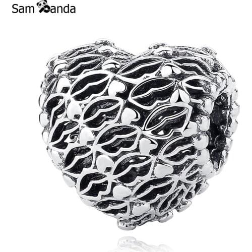 Authentic 925 Sterling Silver Charm Heart Shape Love Beads Fit Pandora Original Bracelets DIY Valentines Day Jewelry